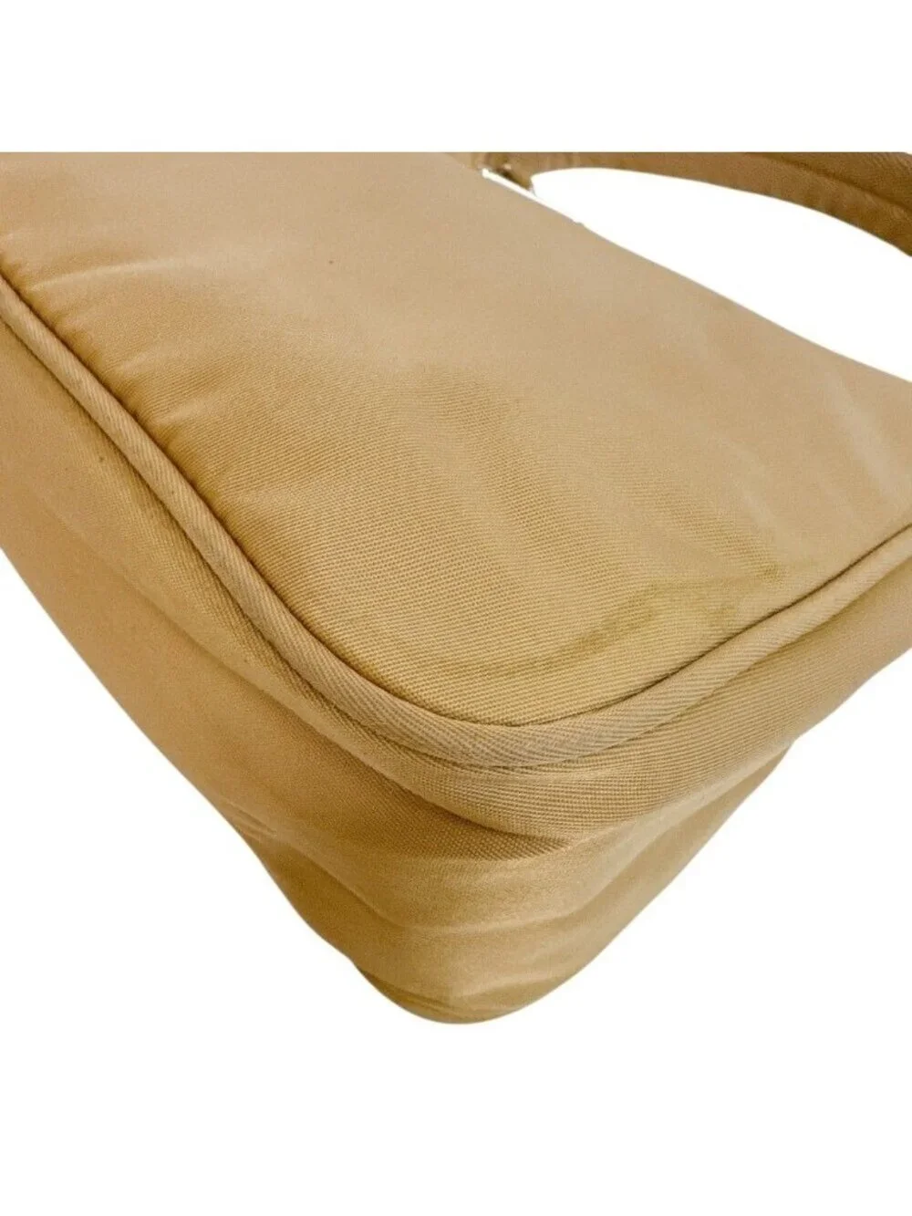 Prada Triangle Logo Nylon Pouch Beige